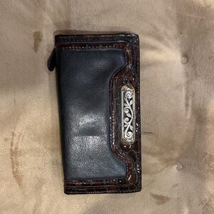 Brighton Black and Brown Leather Card Holder with Silver Accent